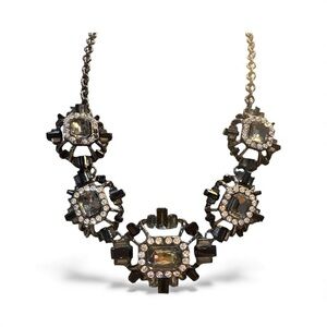 Statement Necklace – Black & Smoky Crystal Cluster Design (18–21”)